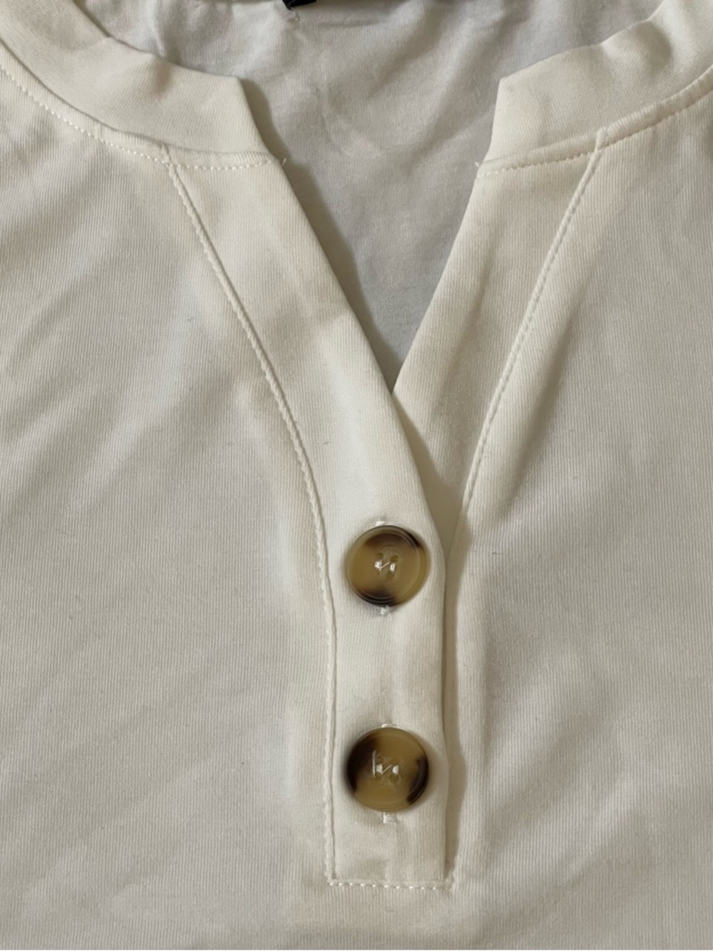 Women's Cream Long Sleeve Notch-Neck Henley with Button Placket - Picture 4 of 12